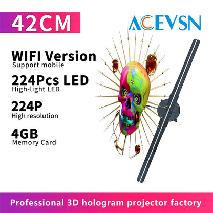 42CM/52CM/56CM/65CM 3D Holographic LED Fan Display for Advertising/Shop/Wedding High Brightness Custom Logo DIY Projector