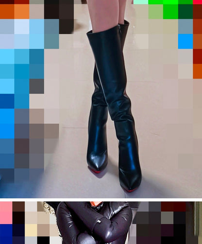 Ods Luxury Designer Sexy Pointed Toe Pole Knee High Brown Black Leather Red Sole Botas Mujer Boots For Women 8 10cm Big 41434546