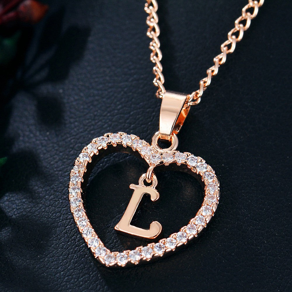 Customizable Love Pendant Necklace with Zircon 26 Letter Initial Jewelry for Men And Women