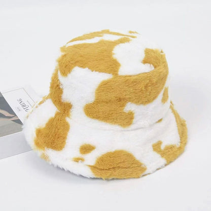 Winter Bucket Hat Women's Fashion Milk Cow Grain Panama Warm Hats Female Vintage Faux Fur Fisherman Cap Hats For Women Casual