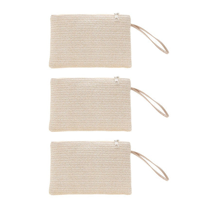 Women Girls Fashion Clutch Solid Straw Wristlet Bag Ladies Beach Summer Handbags Purse Daily Money Coin Phone Card Bag