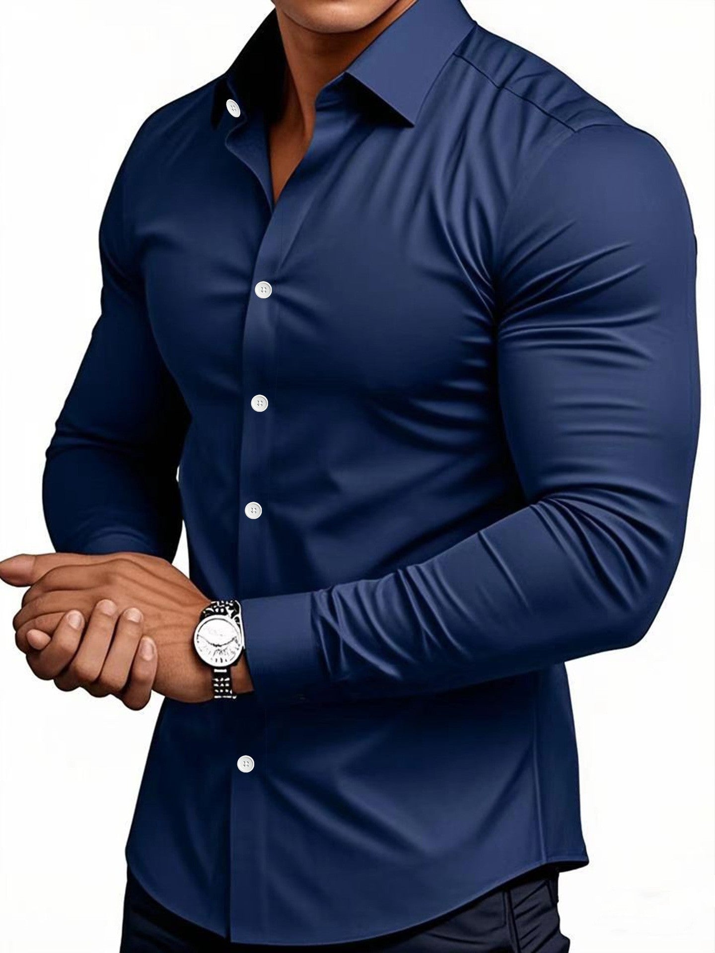 Men Solid Color Long Sleeve Casual Business Shirt For Spring And Autumn