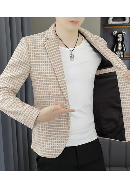 Blazer Men's Fashion Gentleman Business Outdoor Travel Plaid Slim-fit Korean Version of The Trend Handsome Youth Casual Blazer