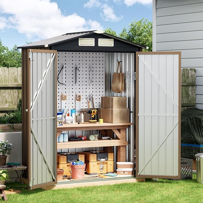 Durable Steel Outdoor Storage Shed, 5x3FT, Secure Locking, Ideal for Garden, Patio, and Utility Needs