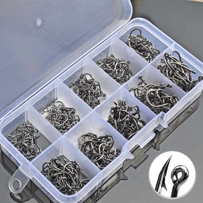 600/100Pcs Fishing Hooks Set Mixed Size High Carbon Steel Carp Rope Carp Fishhook Fishing Accessories Offset Circle Hook