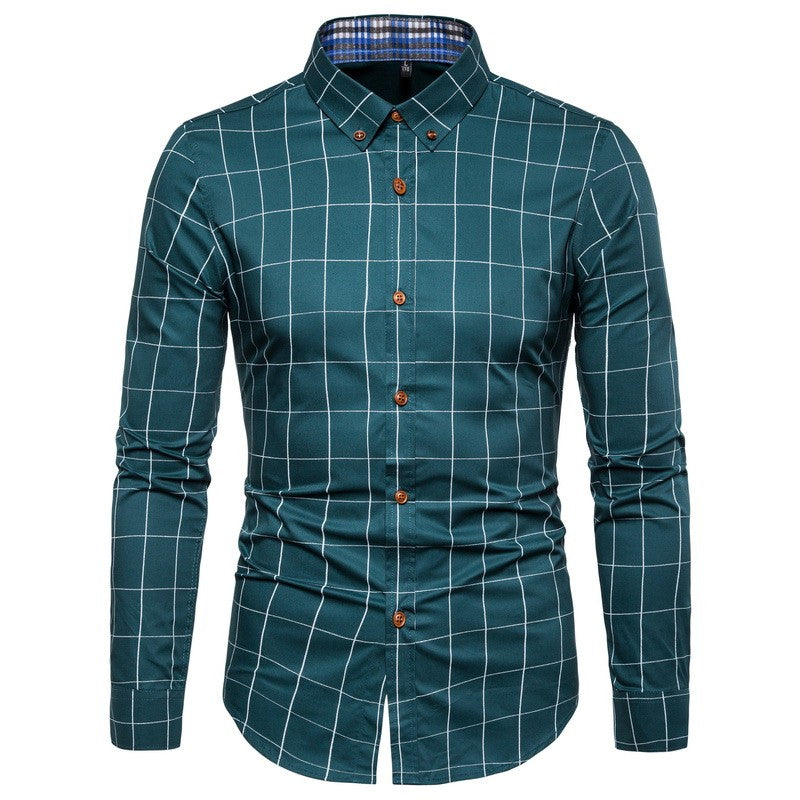 New Arrival 2025 Spring Men's Long Sleeve Shirts | Fashionable Single-Breasted Cotton Shirt in Blue Green Khaki Grey | Available