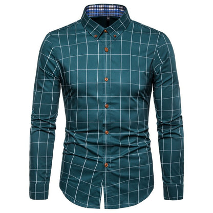New Arrival 2025 Spring Men's Long Sleeve Shirts | Fashionable Single-Breasted Cotton Shirt in Blue Green Khaki Grey | Available