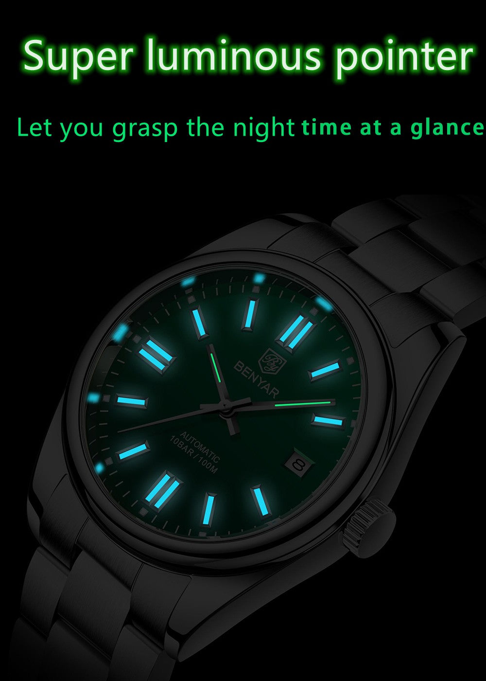 BENYAR New Luxury Automatic Watch 10Bar Waterproof Stainless Steel Men Mechanical Wristwatches Sports Diving Watch for Men