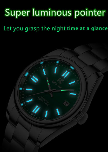 BENYAR New Luxury Automatic Watch 10Bar Waterproof Stainless Steel Men Mechanical Wristwatches Sports Diving Watch for Men