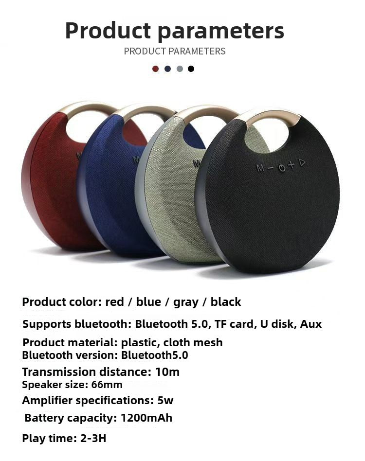 Caixa de som Bluetooth sem fio com alça de design em tecido portátil, suporte para AUX/Cartão TF/USB para viagens ao ar livre, mesa, presentes de Natal