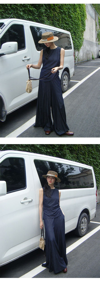 Neihe Summer Fashion Casual Wide Leg Denim Skirt Pants High-End Sensation Women's Long Pants Nine Points Seven Points Five Point