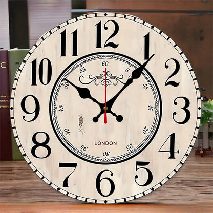 London Arabic Wooden Round Silent Hanging Wall Clock, Suitable For Living Room, Office, Study Room, Bedroom, Home Decoration