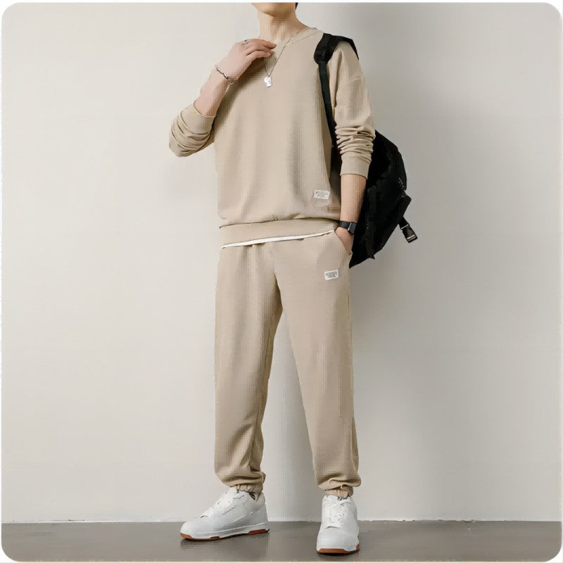 Men's Waffle Suit Sets Casual Long Sleeved Sweatshirt and Pants for Sports Men's T-shirt Hoodie Casual Trousers Set Loose Fit