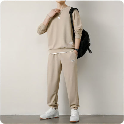 Men's Waffle Suit Sets Casual Long Sleeved Sweatshirt and Pants for Sports Men's T-shirt Hoodie Casual Trousers Set Loose Fit