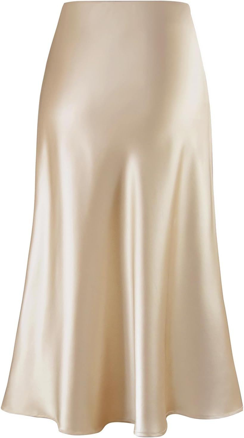 Women Summer Beige Long Skirts Trends 2025 High Waist Maxi Summer Skirt Rayon Silk Pencil Side Slit Satin Skirts For Women