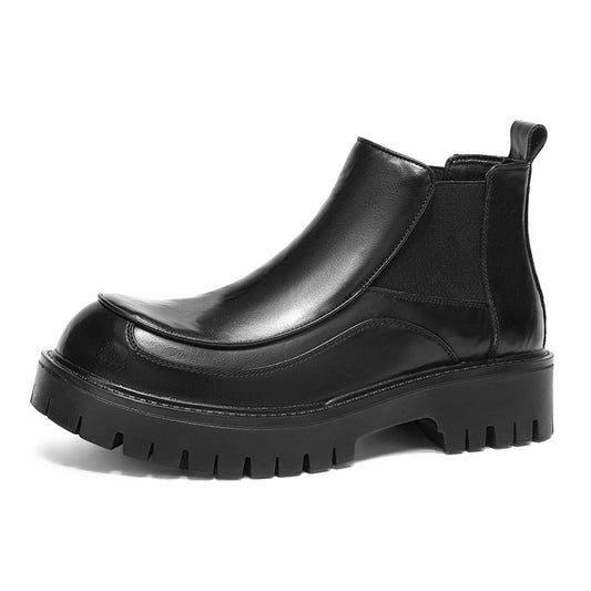 New designer black fashionable men's leather shoes for autumn and winter, retro ankle boots, round-toe business Chelsea boots