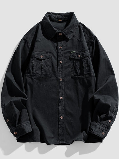 2024 New 95% Cotton Men's Shirt Camouflage Long Sleeve Drop Shoulder Button Pockets Cowboy Loose Casual Work Jeans Shirts