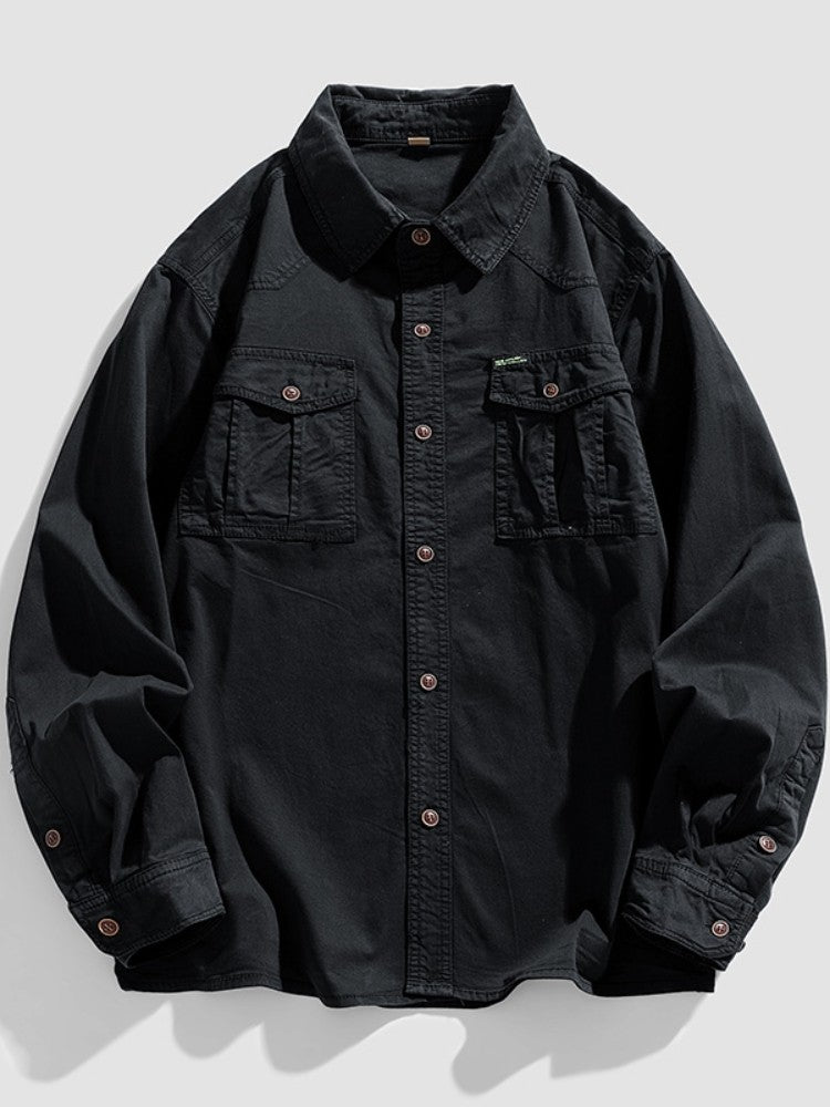 2024 New 95% Cotton Men's Shirt Camouflage Long Sleeve Drop Shoulder Button Pockets Cowboy Loose Casual Work Jeans Shirts