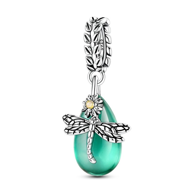 Pingente Charm Libélula Tema Primavera Prata Esterlina 925 Borboleta Flor Pendente Compatível com Bracelete Colar Joias DIY