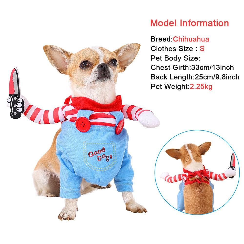 Roupas Engraçadas de Halloween para Cães Pequenos, Médios e Grandes, Fantasia de Cachorro com Faca, Terno de Cosplay para Filhotes, Presente de Festa, Roupa para Animais de Estimação