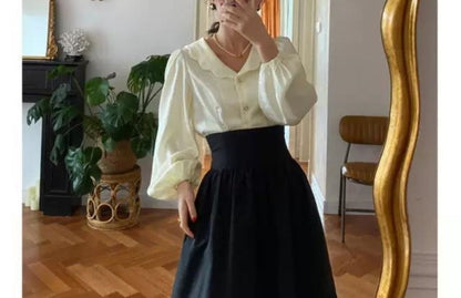 Autumn Outfit Set Women's 2023 New Court Sle Retro irt Versatile Mid-Length A-Line  Skirt for Pear aped Body