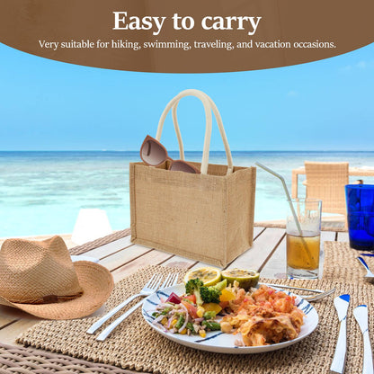 Portable Jute Tote Bag Burlap Tote Bags Mini Burlap Beach Bags Multipurpose Burlap Hand Bags for Shopping Trips Beach School