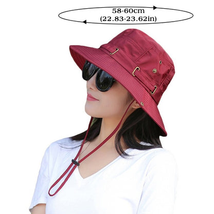 RICYGVM Women Big Brim Fisherman Hat Outdoor Mountaineering UV Protection Sun Visors Unisex Fashion Solid Color Basin Cap ????a
