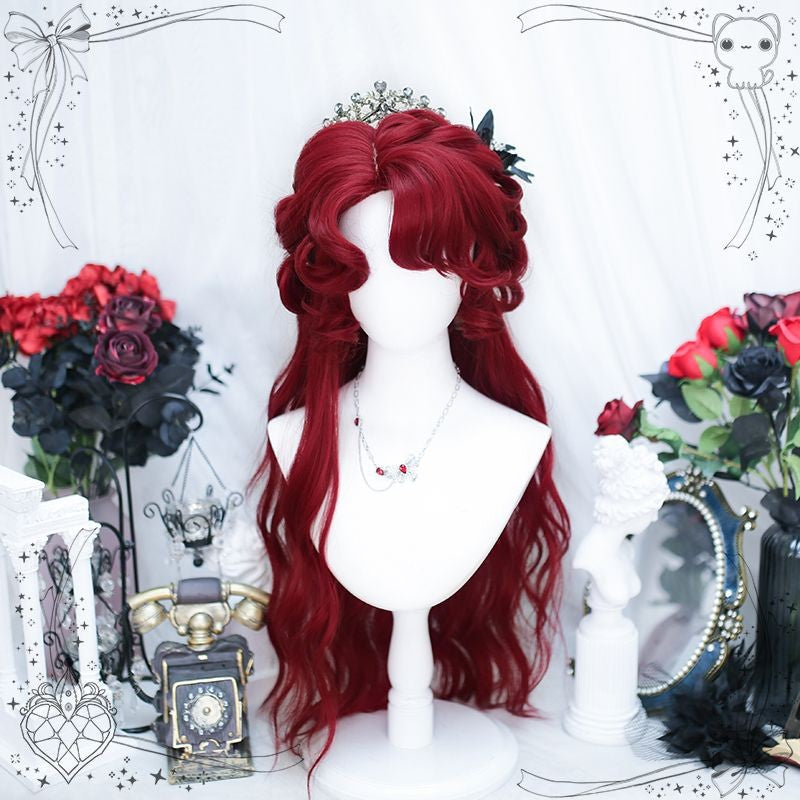 XIYUE synthetic wigs red wig long curly hair curly bangs ponytail extensions dirty braid Halloween Christmas gift