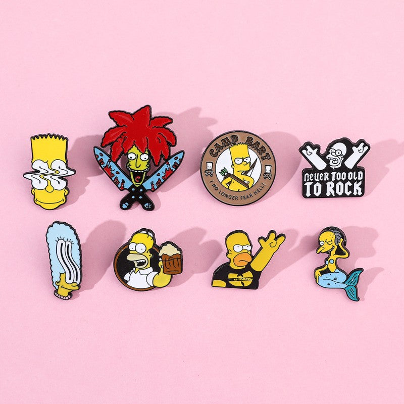 8 Peças The Simpsons Esmalte Pin Desenho Animado Bart Simpson Homer Jay Simpson Broche de Metal Jaqueta Jeans Lapela Joias Brinquedo