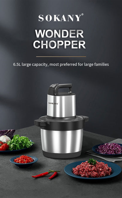 Processador de Alimentos 6.5L Moedor de Carne Elétrico Fatiador de Vegetais de Aço Inoxidável Picador Triturador Liquidificador de Cozinha Eletrodoméstico