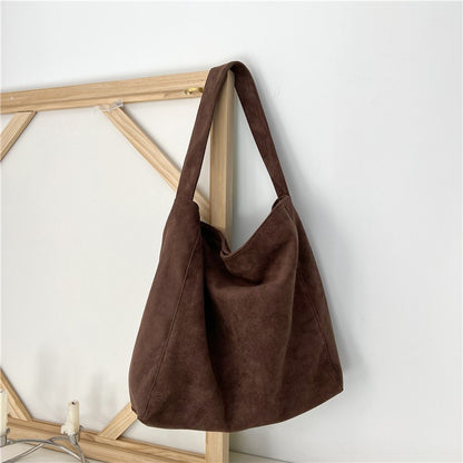 Retro Suede Frosted Tote Bag Winter Simple Design Versatile Work Commuting Shoulder Bag Women's Large Capactiy Handbags