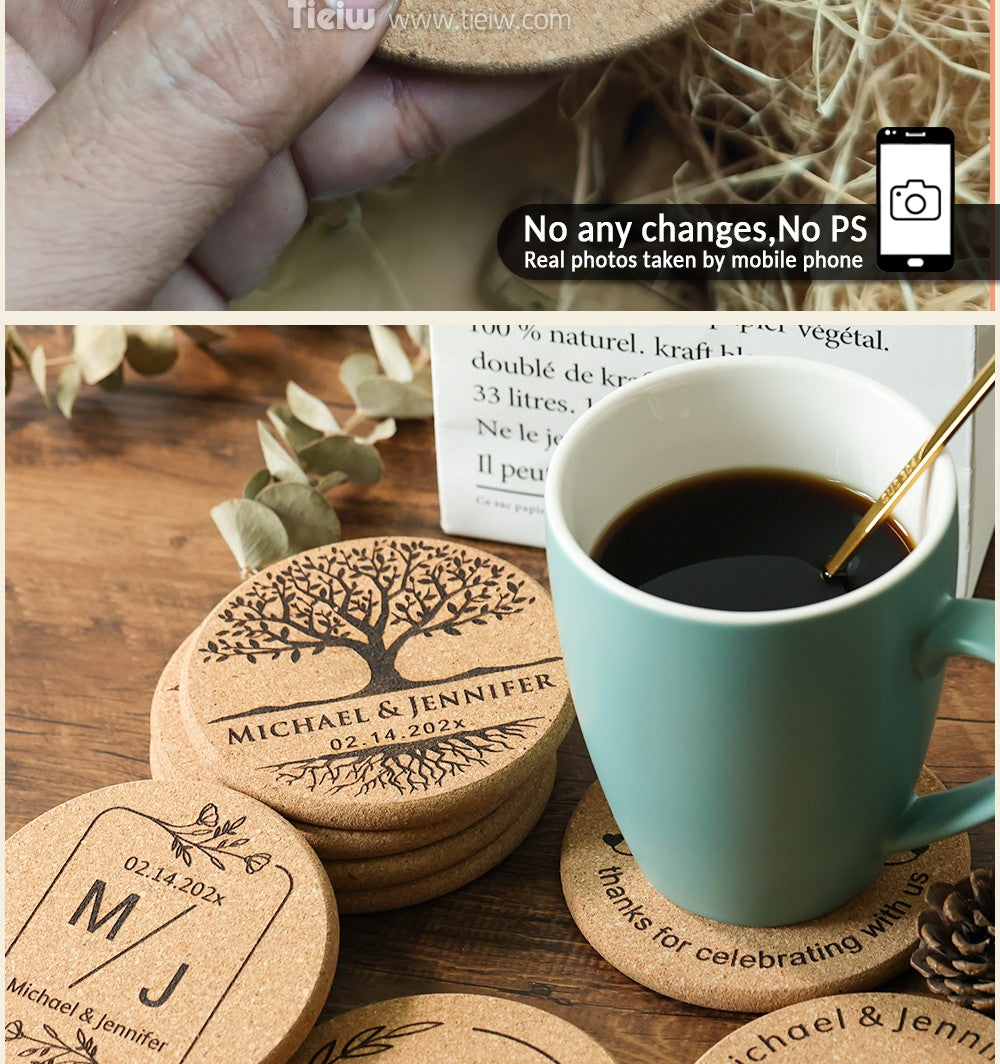30pcs Personalized Cork Coasters-Tieiw Design-Wedding Favor for Guests Party Bridal Shower Corporate Engraved Coaster Gifts Bulk