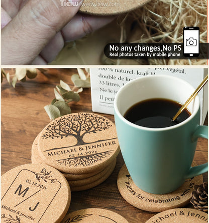30pcs Personalized Cork Coasters-Tieiw Design-Wedding Favor for Guests Party Bridal Shower Corporate Engraved Coaster Gifts Bulk