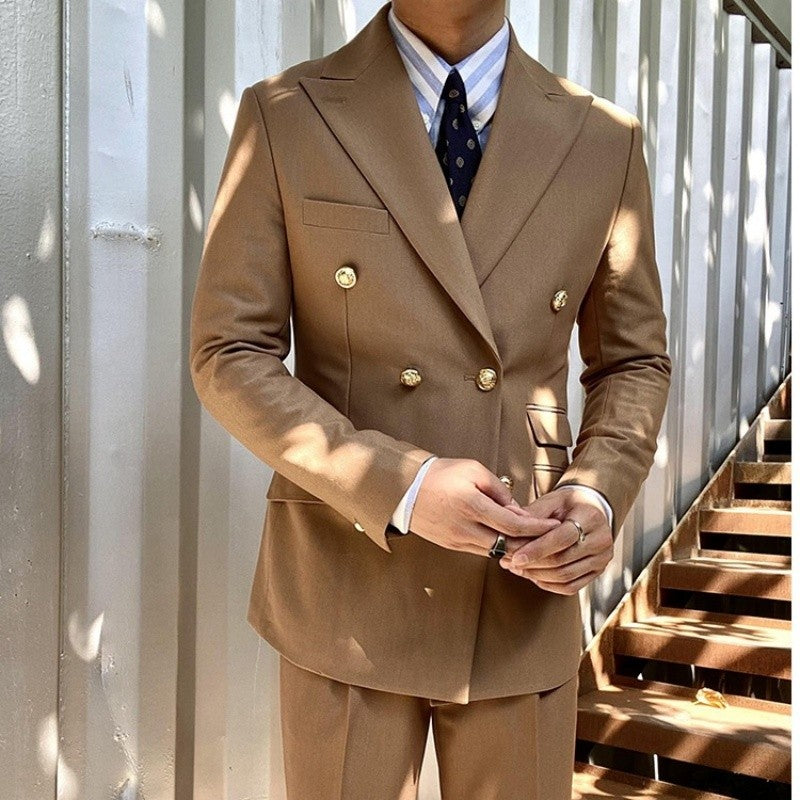 Blazer Casual Suit Classic Navy blue Double-breasted Metal Buttons High Quality Top Shirt Regular Length Retro Jacket 3 colors