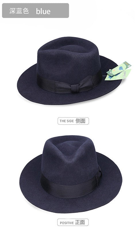 New British 100% Wool Felt Hat Men Fedora Big Size Raw Edge Brim Satin Lined Gangster Hat Premium Quality