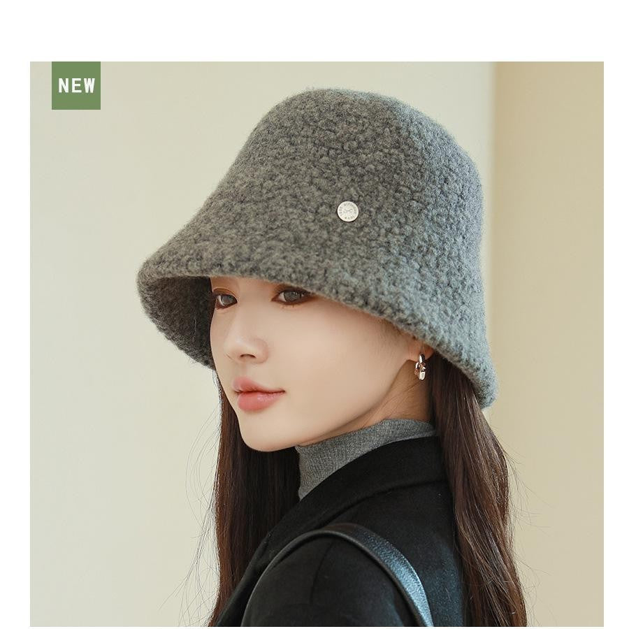 Chapéu Bucket Feminino Outono Inverno Lã Aba Larga Quebra-Sol Bob Cap Manter Quente Casual Vintage Acessórios de Chapéu Feminino