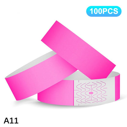 100pcs VIP Neon Paper Bracelets Fluorescent Waterproof Disposable Bracelets Tamper-Proof For Parties, Music Festivals & Events
