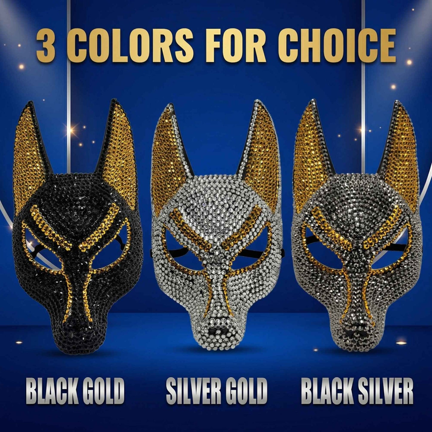 Luxury Rhinestone Wolf Mask, Shiny Animal Half Face Mask for Masquerade Ball, Halloween Party and Costume Events