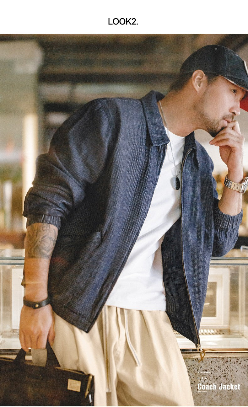 Maden American New Spring And Autumn Retro Denim Jacket Cityboy Amekaji Style Loose Lapel Jacket Men’s Fashion Short Blue Coats
