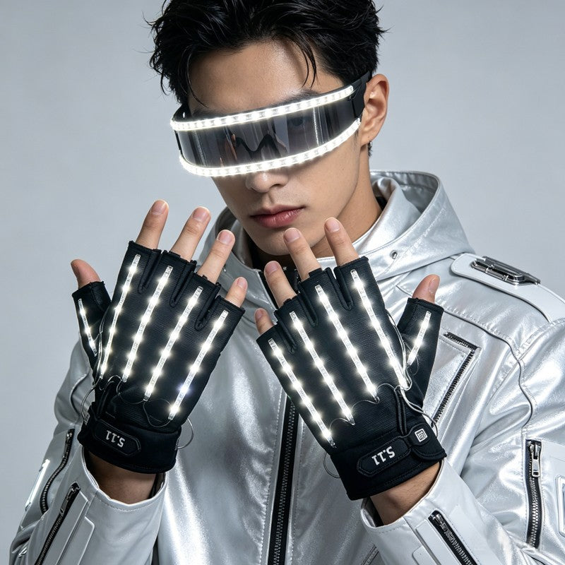 Led Glasses NightClub Masquerade Concert Club Neon Accessories Cool Vogue Flashing LED Futuristic Glasses Men Metal Cool Glasses