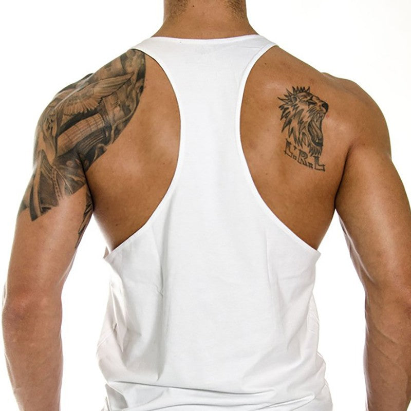 PUSH YOUR LIMITS NO PAIN NO GAIN Cotton Gym Tank Top Mens Bodybuilding Clothing Y Back Fitness Stringer Singlets Workout Shirt