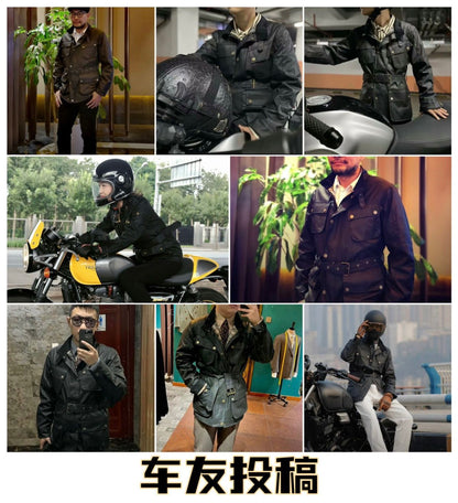 Men's Cargo Safari Oil Wax Jacket Waterproof England Casual Autumn Outwear Multi Pocket Corduroy Collar Wear Resistant Jackets