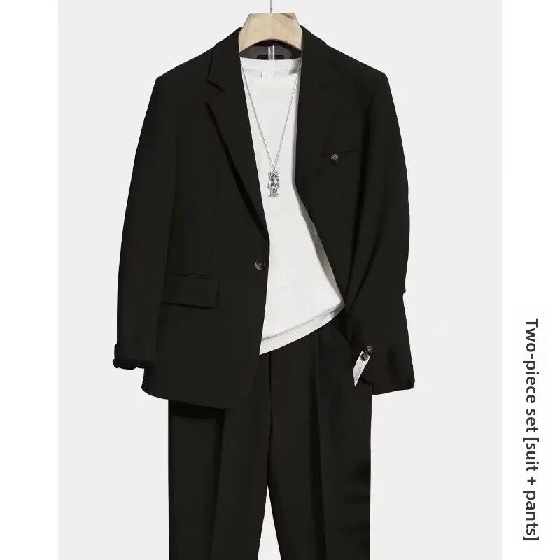 Casual Drapey Suit Set Men's Stylish Complete Set Cool College Students Street Fashion Korean Version Autumn Winter Suit