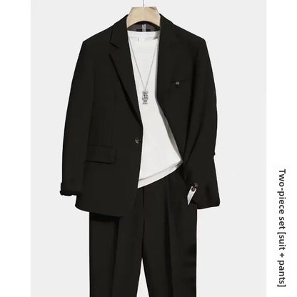 Casual Drapey Suit Set Men's Stylish Complete Set Cool College Students Street Fashion Korean Version Autumn Winter Suit