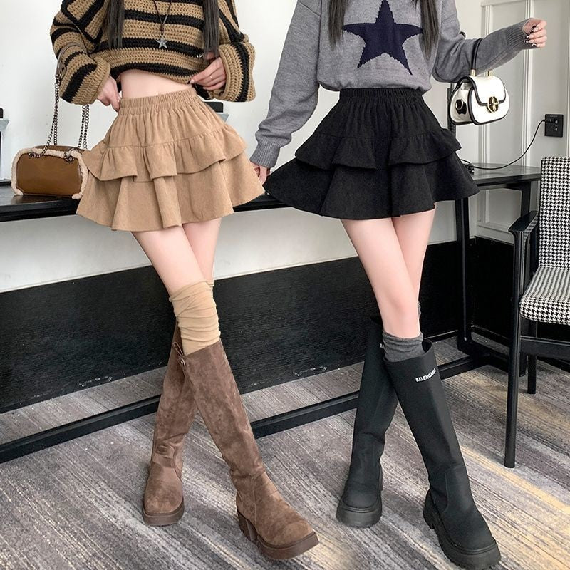 Ballet Sle Cake Skirt Women's Mid-Length A-Line ort Skirt Elastic Waist Slimming White Spring Autumn New Arrival