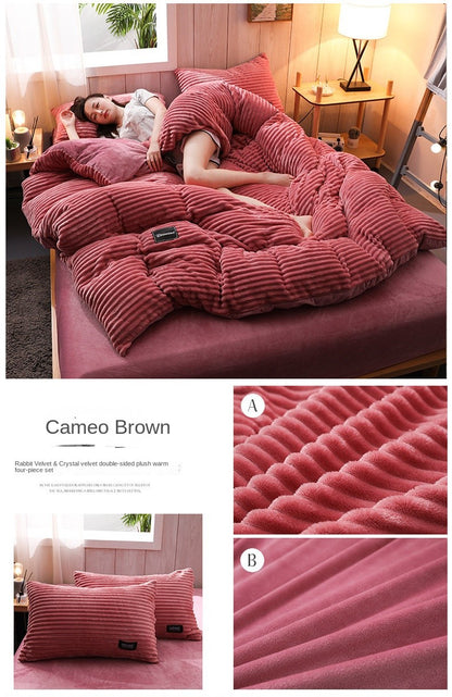 Magic Thicken Corduroy Duvet Cover Set Ultra Soft Velvet Quilt Cover Reversible Comforter Covers Winter Bedding Set 220×240CM