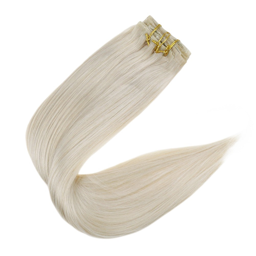 Full Shine PU Clip Hair Extensions Cabelo Humano Remy 100g Extensões Invisíveis Sem Costura de Cabelo Humano Clip-In Cor Balayage Loiro