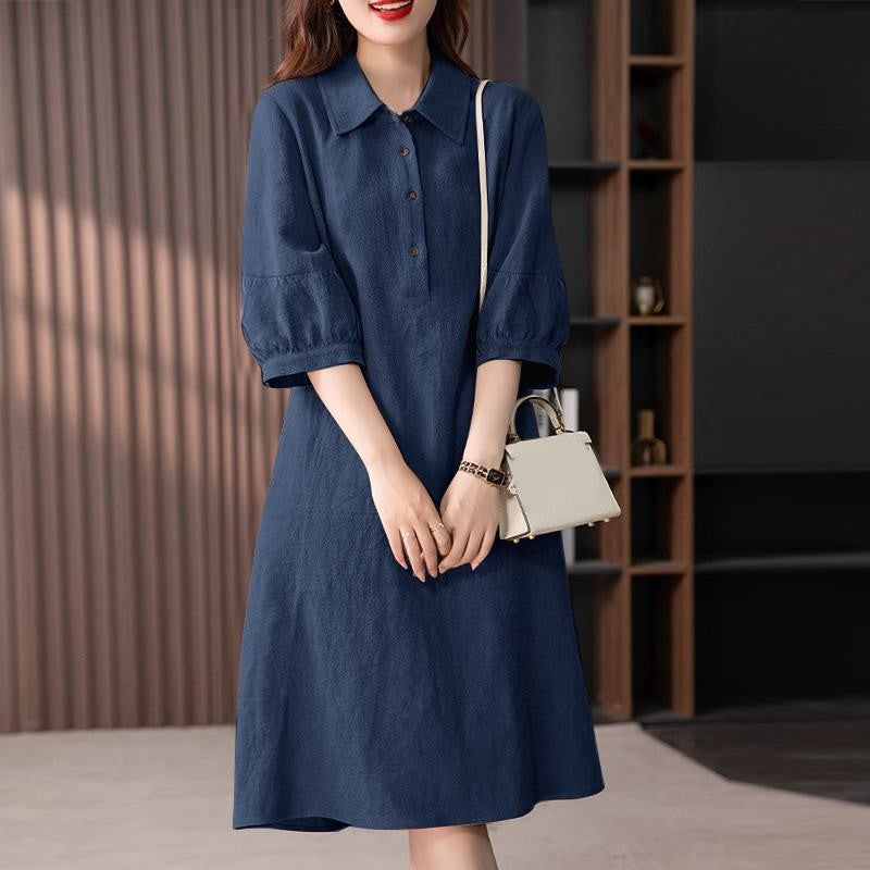 ZANZEA Women Cotton Shirt Dress 2024 Summer Lapel Neck Dresses Korean Office 3/4