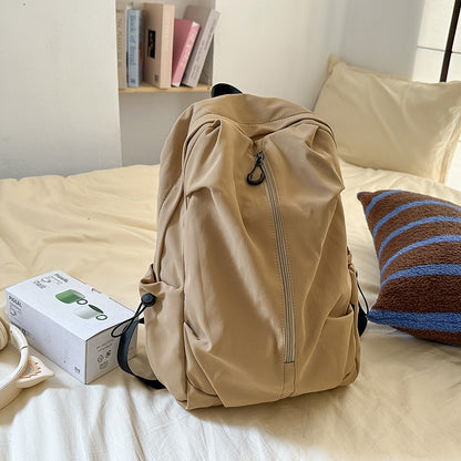 Korean Style Simple Solid Color Zipper Computer Backpack, School and Commuting Backpack