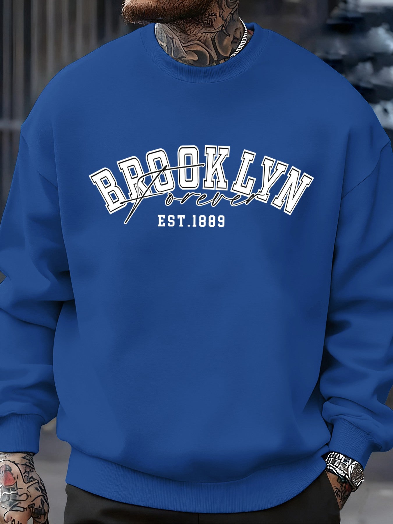 Brooklyn Forever Letter Design Men Sweatshirt Fleece Soft Clothes Trendy Loose All-Match Streetwear Crewneck Fashions Pullover